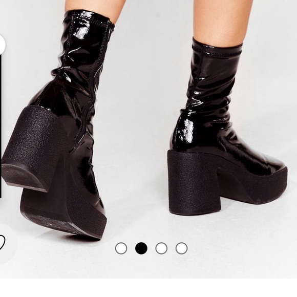 Faux Leather Patent Shiny Platform Boots Nasty Gal 10 - Picture 3 of 6